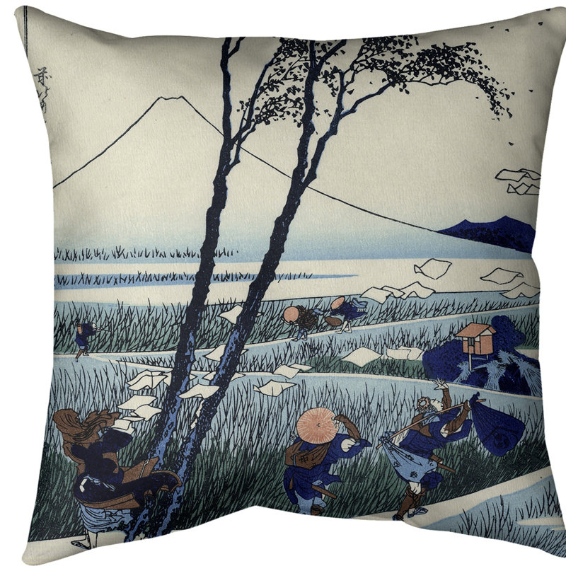 Katsushika Hokusai Linen Reversible Throw Pillow, White/Blue, Down Alternative, Spun Polyester