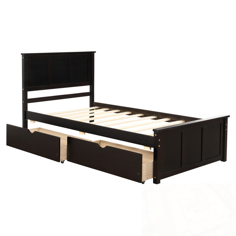 Lit plateforme simple avec 2 tiroirs, Espresso