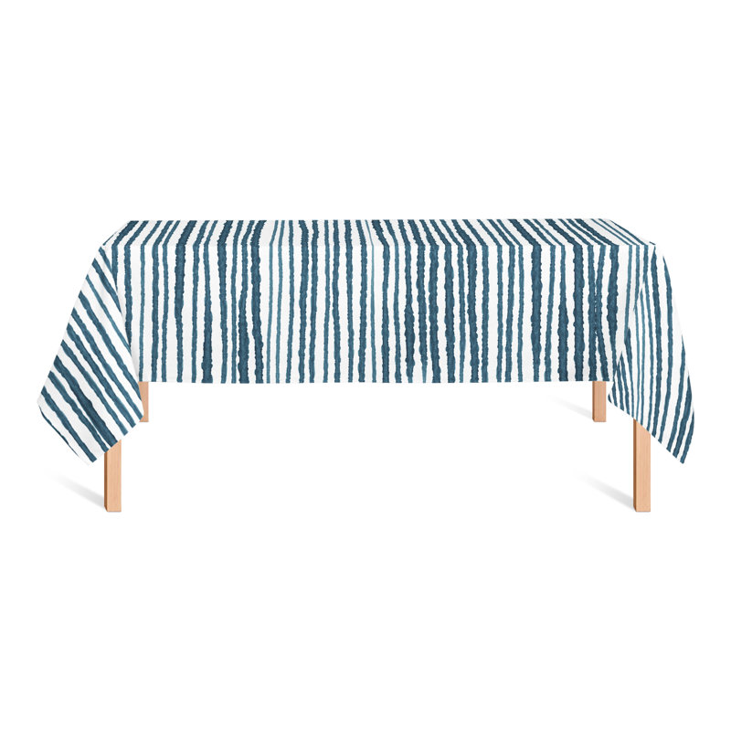 Rectangular Striped Polyester Tablecloth, Navy
