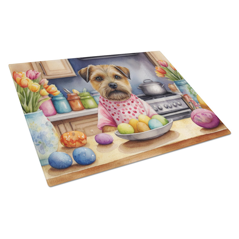 Decorating Easter Border Terrier Glass Cutting Board