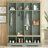 Farmhouse 59"W Wide Hall Tree With 8 Hooks, Practical Entryway Bench With Open Compartments, 76.7"H Modern 3-In-1 Wooden Style Coat And Shoe Rack For Mudroom, Living Room, Green-958223874