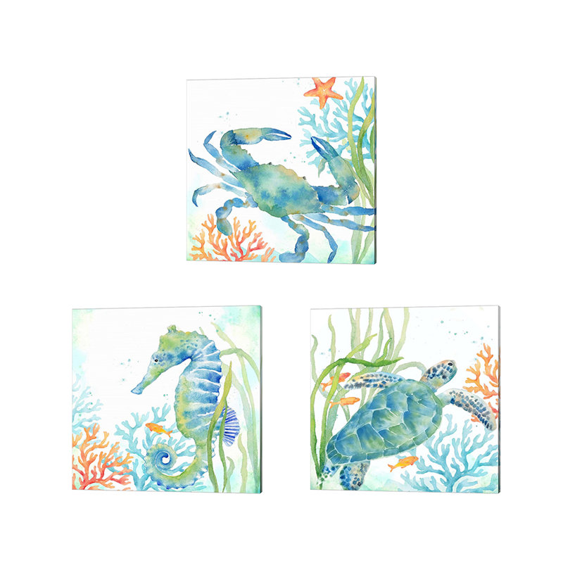 «Sea Life Serenade» par Cynthia Coulter, art sur toile (ensemble de 3)