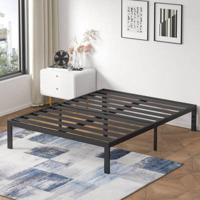 Base E 14 Inch Heavy Duty Platform Bed Frame with Stengthen Steel Metal Slats