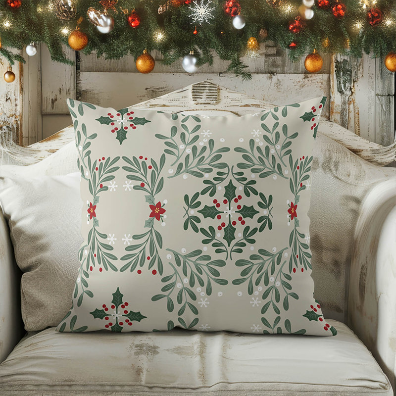 Coussin décoratif d'intérieur Winter Mistletoe, Carré 16 po, Bouleau