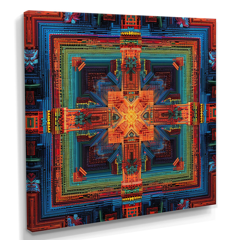 Mandala bouddhiste géométrique Vajrayana, Toile tendue, H 16 po x l 16 po x P 1 po