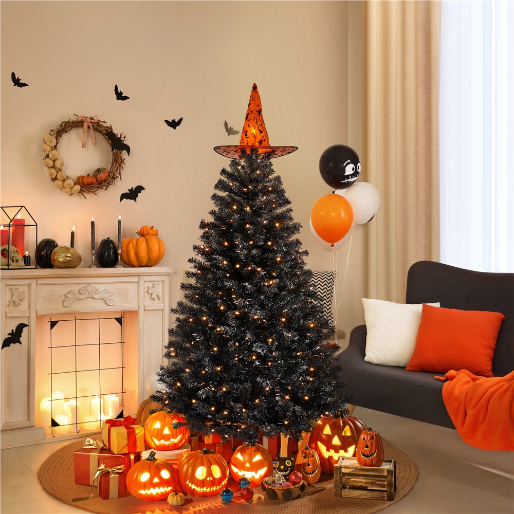 The Holiday Aisle® Easy Set-Up Lighted Spruce Christmas Tree Black ...