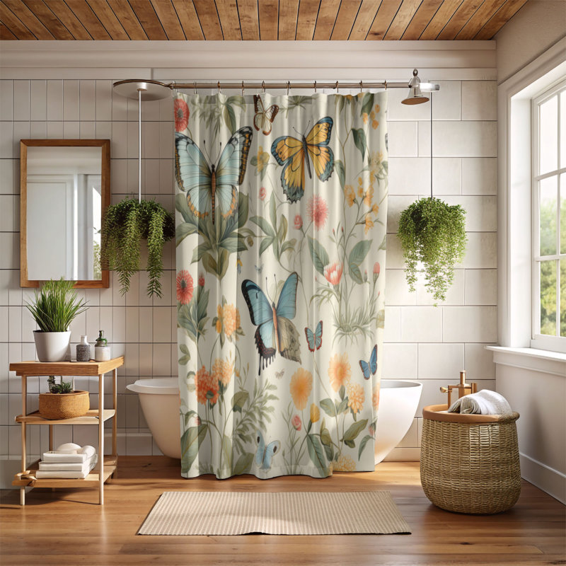 Rideau de douche Blooming Butterflies - Premium, H 74 po x l 71 po