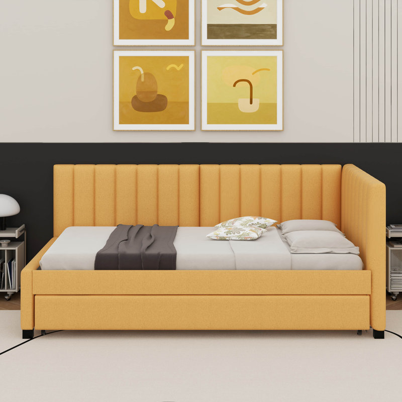 Lit de jour simple rembourré avec couchette, Jaune