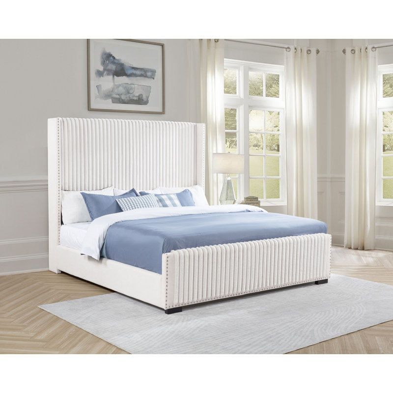Westmere 65-inch Upholstered Eastern King Wingback Bed Cream, King