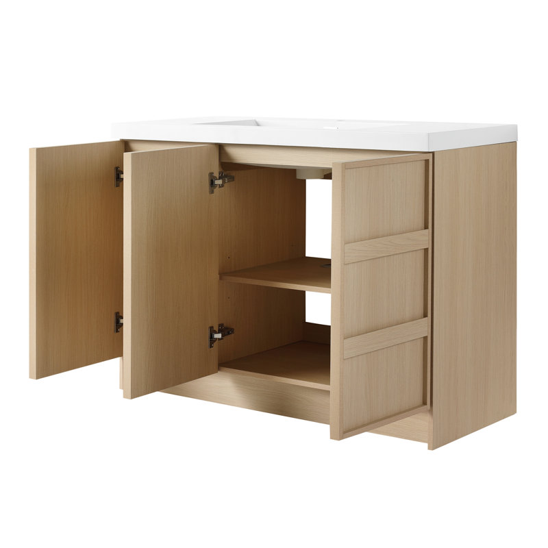 Meuble-lavabo simple autoportant 48 po avec lavabo en résine et 3 portes d'armoire à fermeture en douceur, 48"