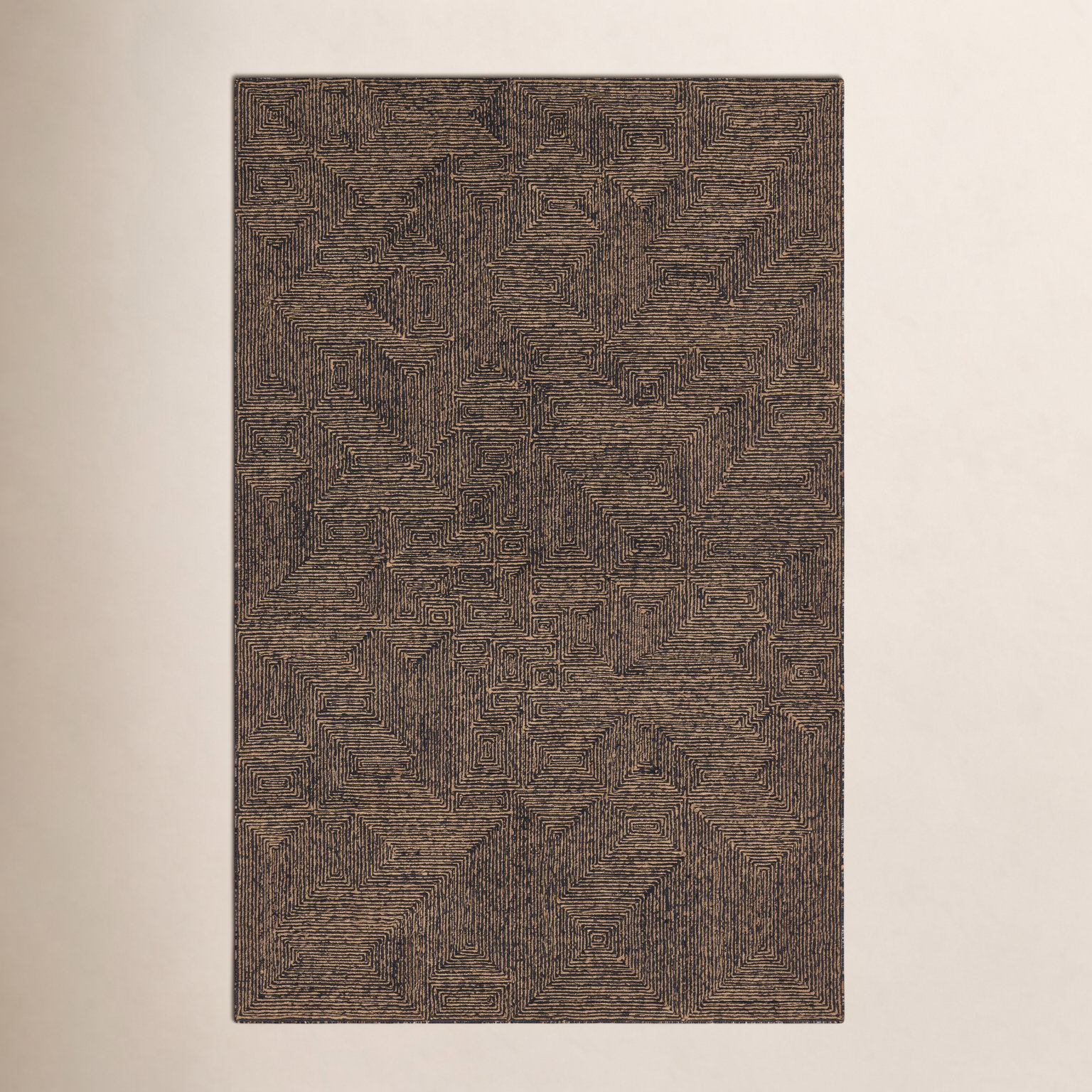 Alaska Tan Black Hand-Tufted Jute Wool Rug, Rectangle 6' x 9'