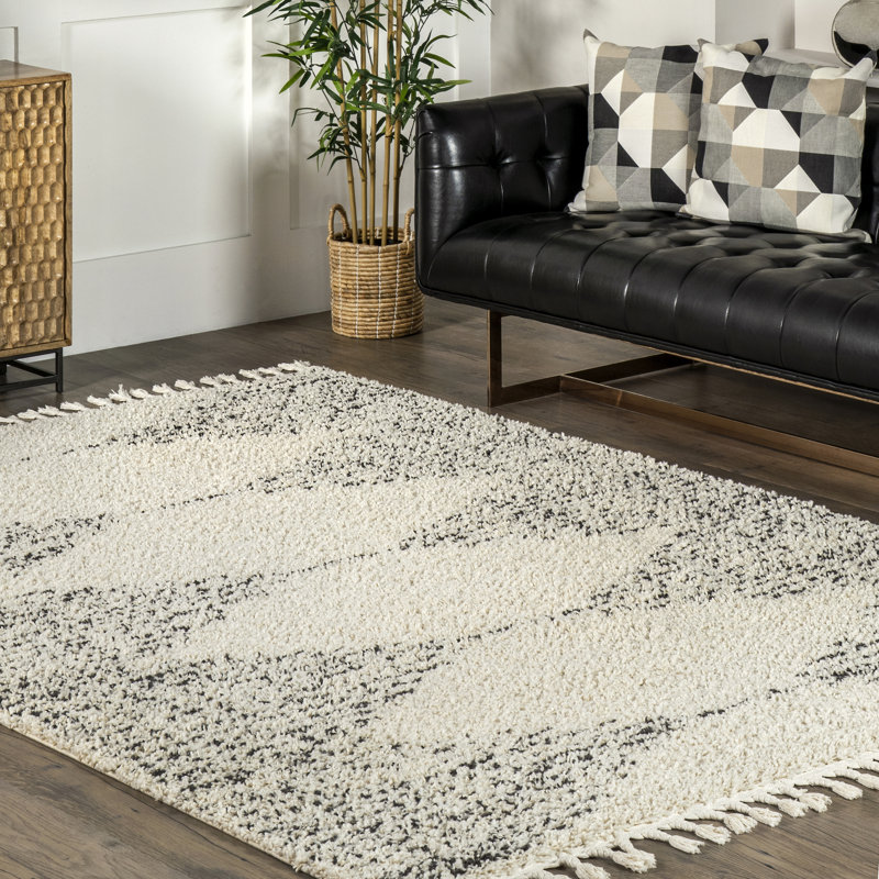 Reserve Trellis Shag Area Rug for Living Room Bedroom Dining Room Nursery, Off White/Charcoal, Rectangle 11' 10" x 15'