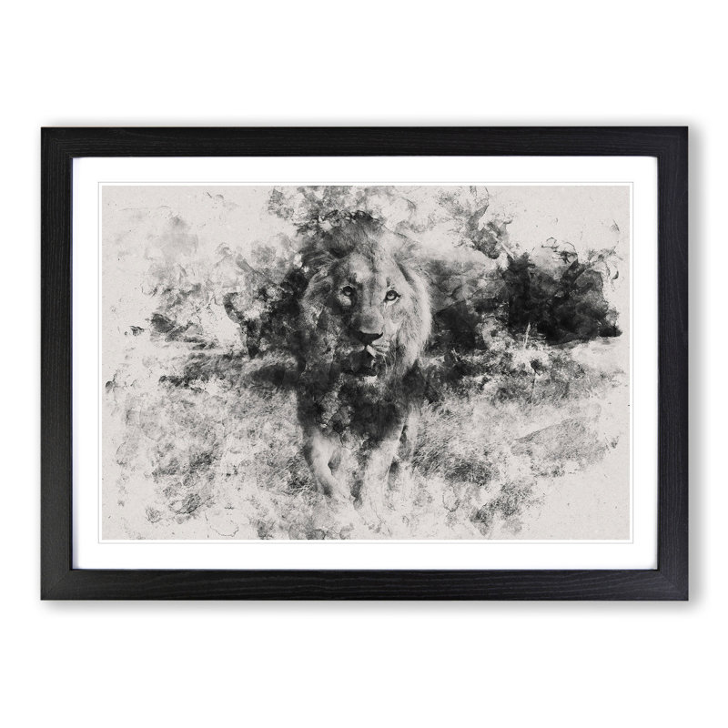 Lion Vol.5 - Picture Frame Graphic Art, 36cm H x 48cm W x 2cm D, Black Framed