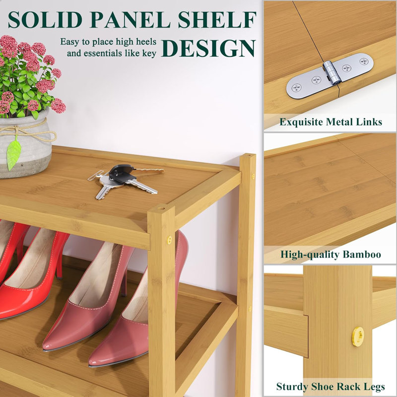 3 Tier Stackable Free Standing Shoe Rack, Natural
