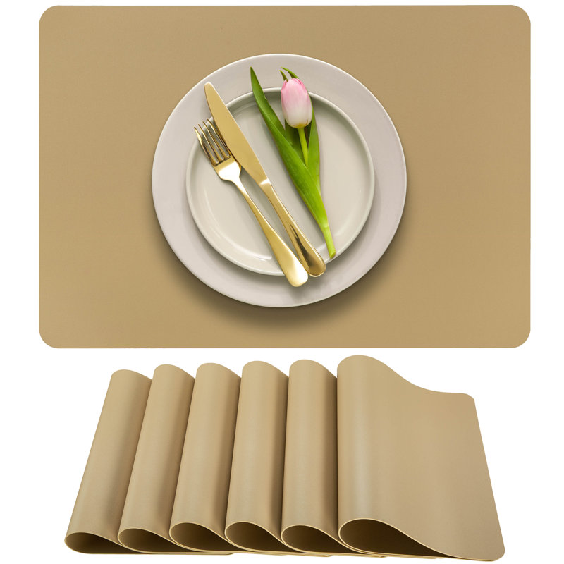 Faux Leather Solid Rectangle Placemat, Solid Beige