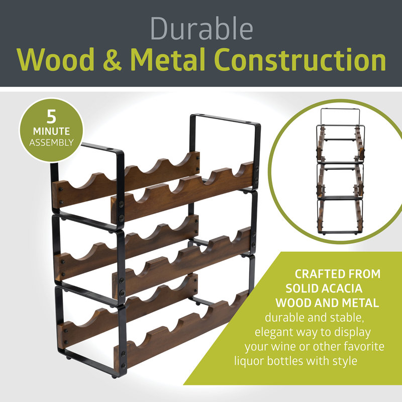 12 Bottle Rustic 3 Tier Stackable Wine Rack Freestanding Organizer