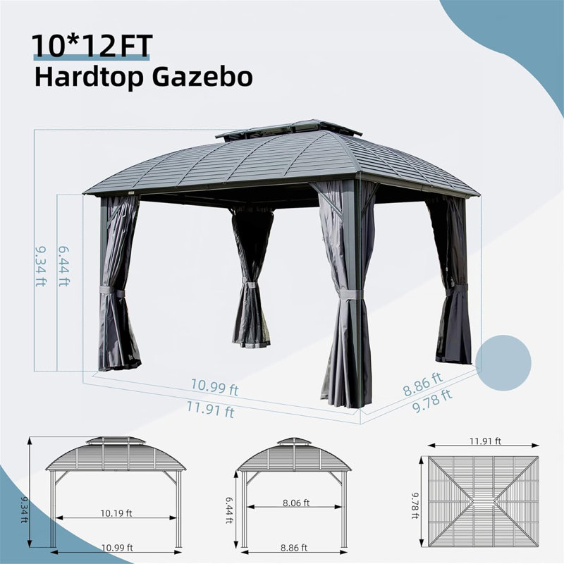 Abri de jardin en métal, Noir, noir, noir, noir, H 112,08 po x l 142,92 po x P 117,36 po