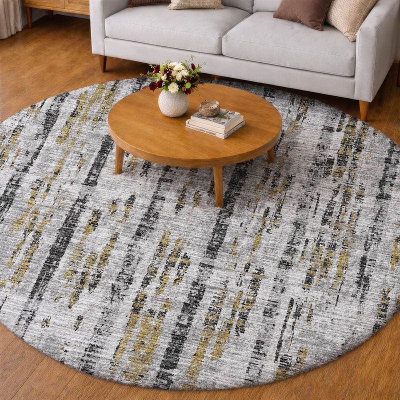 Premium Machine Washable Dream Shag ADS39 Broken Bars Rug, Silver, 8' Round