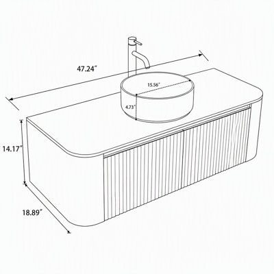 Meuble-lavabo mural 48 po avec comptoir en pierre frittée, lavabo simple en céramique blanche et porte-serviettes