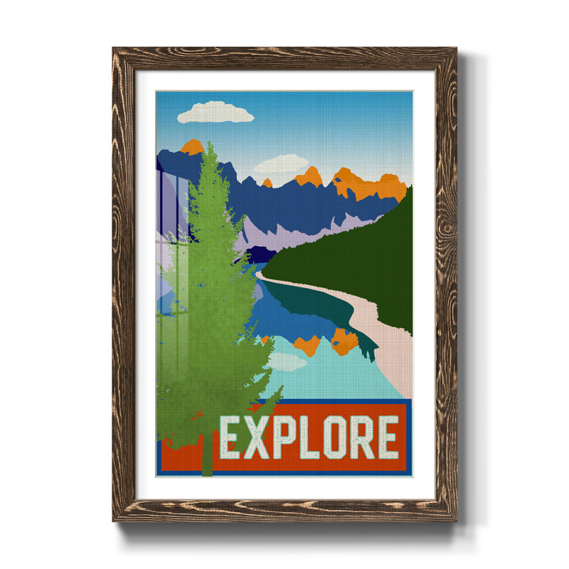 Explore - impression d'art graphique, H 20 po x l 17 po x P 1 po, Papier, cadre noyer, Blanc