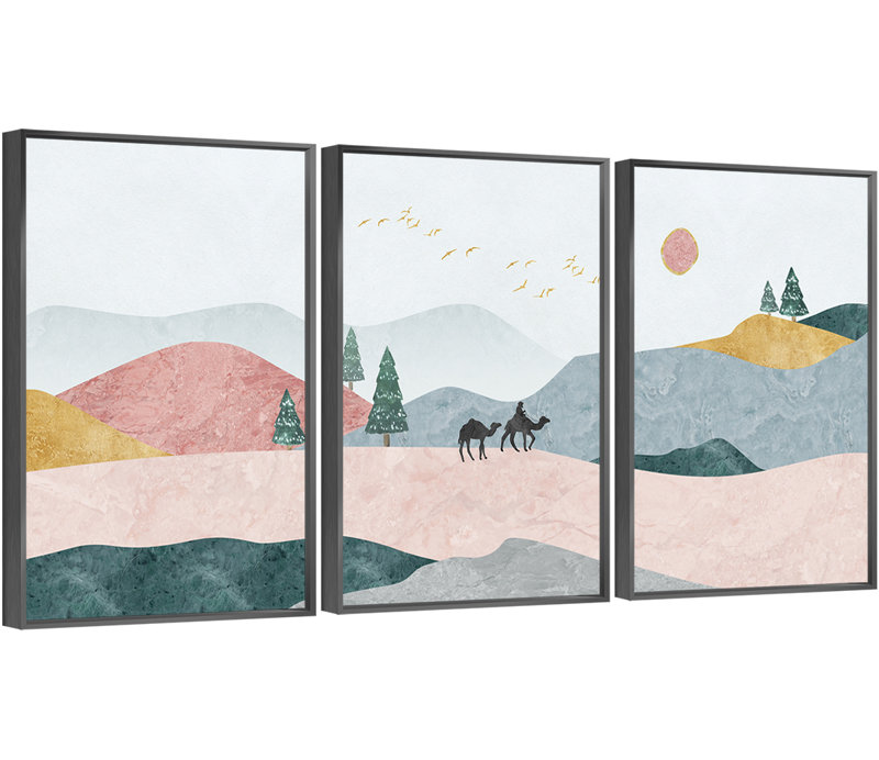 Montagne, art mural - ensemble de 3 reproductions d'art en aluminium sur toile 3, H 16,3 po x l 36,3 po x P 1,65 po