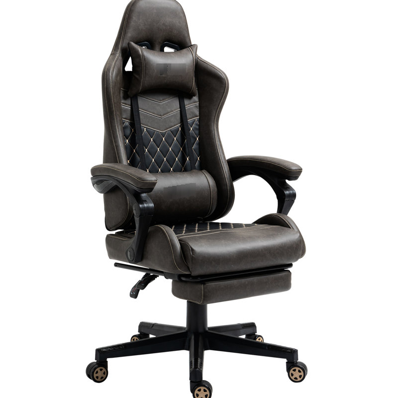 Racing Style Gaming Chair In Brown Pu Leather, Adjustable, Footrest, Lumbar Support, Comfort - High Back