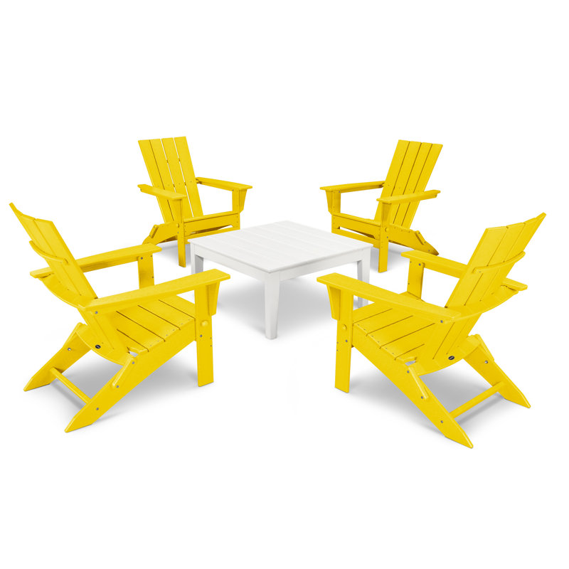 POLYWOOD Quattro Folding Chair 5-Piece Conversation Set, Lemon/White