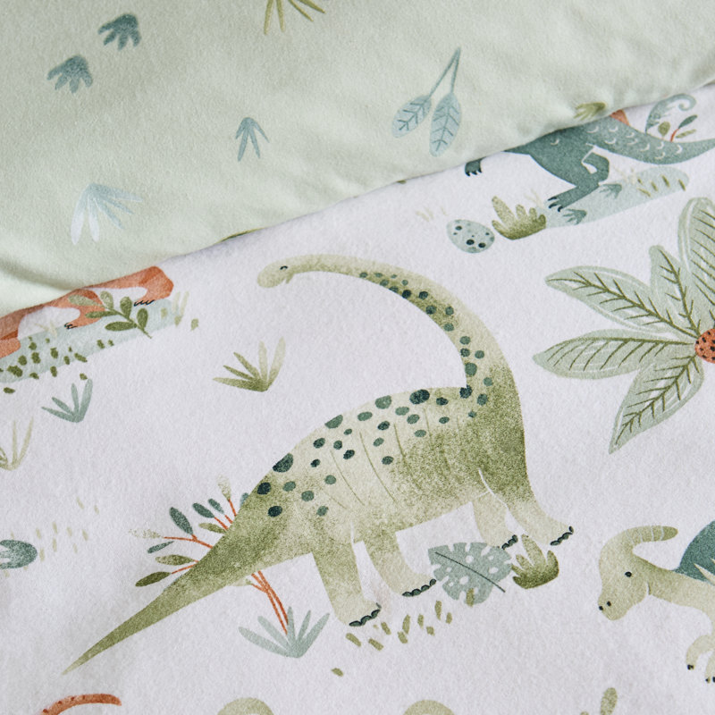 Brushed Sleepy Saurus Dino Cotton Reversible Duvet Cover Set, Junior