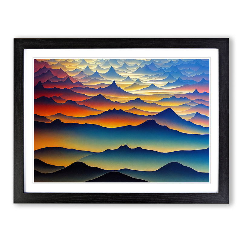 Harmonious Mountain Landscape - Single Picture Frame Print, 46cm H x 64cm W x 2cm D, Black