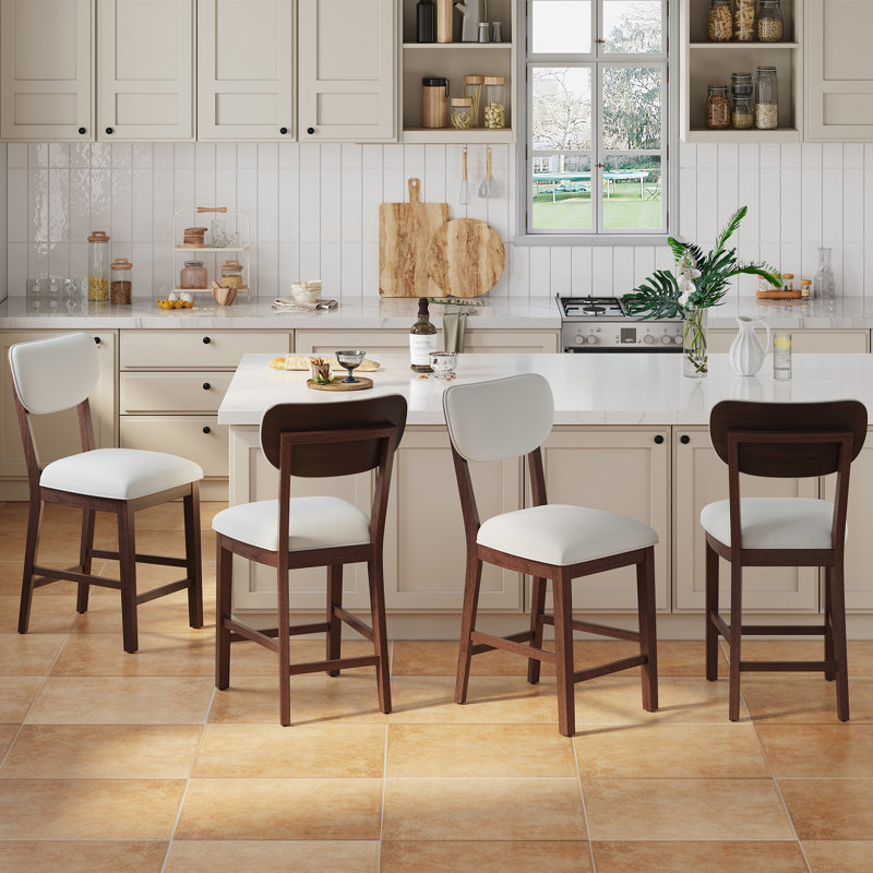 Upholstered Solid Wood Bar Stool, Brown