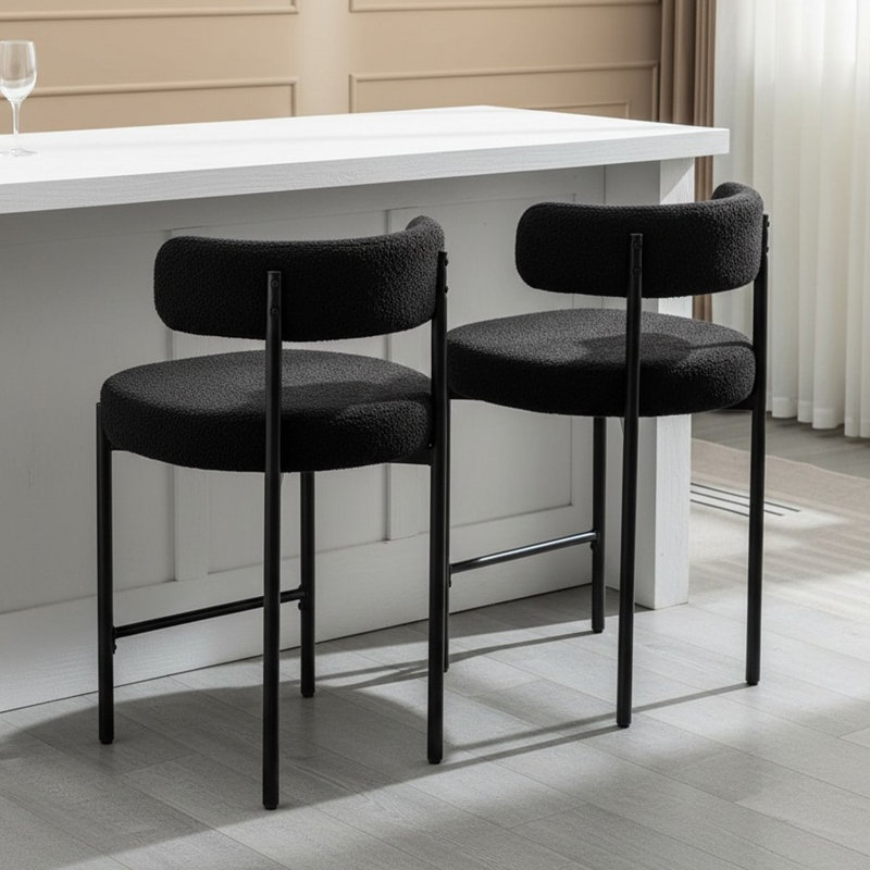 Najira Upholstered Counter Stool with Metal Frame, Black, 3, Black Polyester