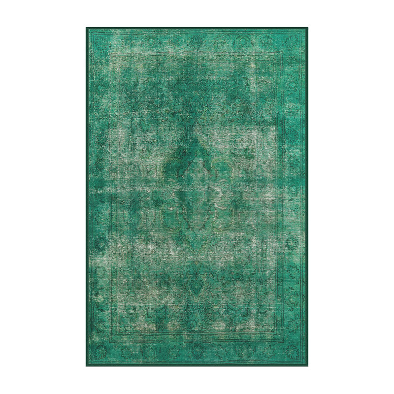Tapis vert de style oriental, Rectangle 5 pi x 7 pi