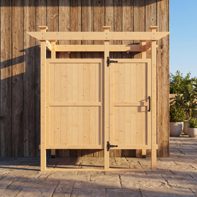 84'' H X 82'' W X 52'' D Cedar Wood Outdoor Shower Enclosure With Locking Door – Natural Wood Privacy Screen For Backyard Pool