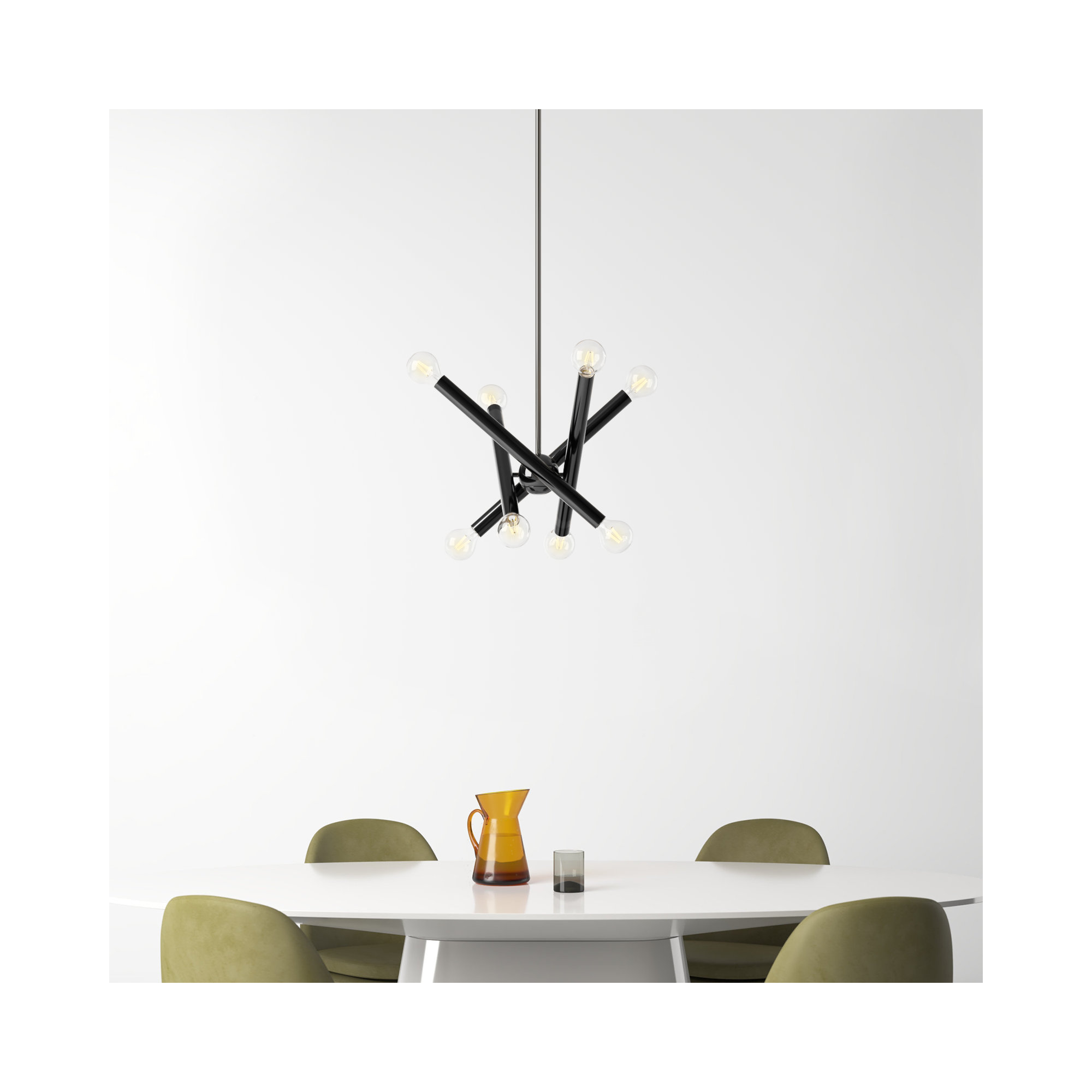 Ruven 8 - Light Metal Chandelier, Black Chrome