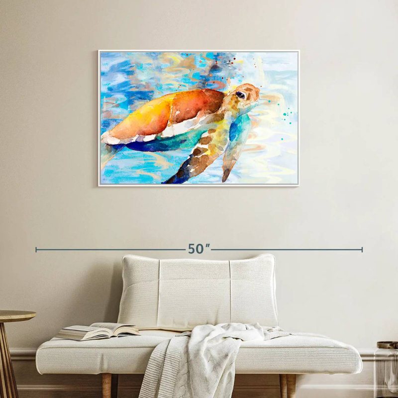Tortue passant à travers, Cadre flottant blanc, 37 po x 25 po