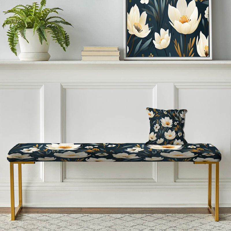 Banc rembourré or, Ivory Coastal Serene Floral Pattern