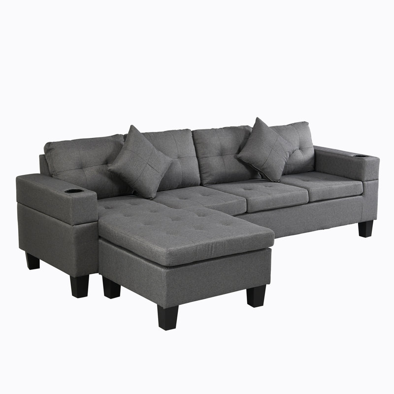 Upholstered L-Shaped Sectional Reversible, Gray Revolution Performance Fabric
