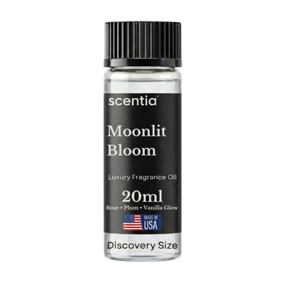 Huile de diffuseur Moonlit Bloom | Huile essentielle d'aromathérapie romantique pour l'amour et la soirée amoureuse | Collection Valentine avec huile, pétales de rose, vanille, ambre et bois | 20 ml | 0,67 oz liq.