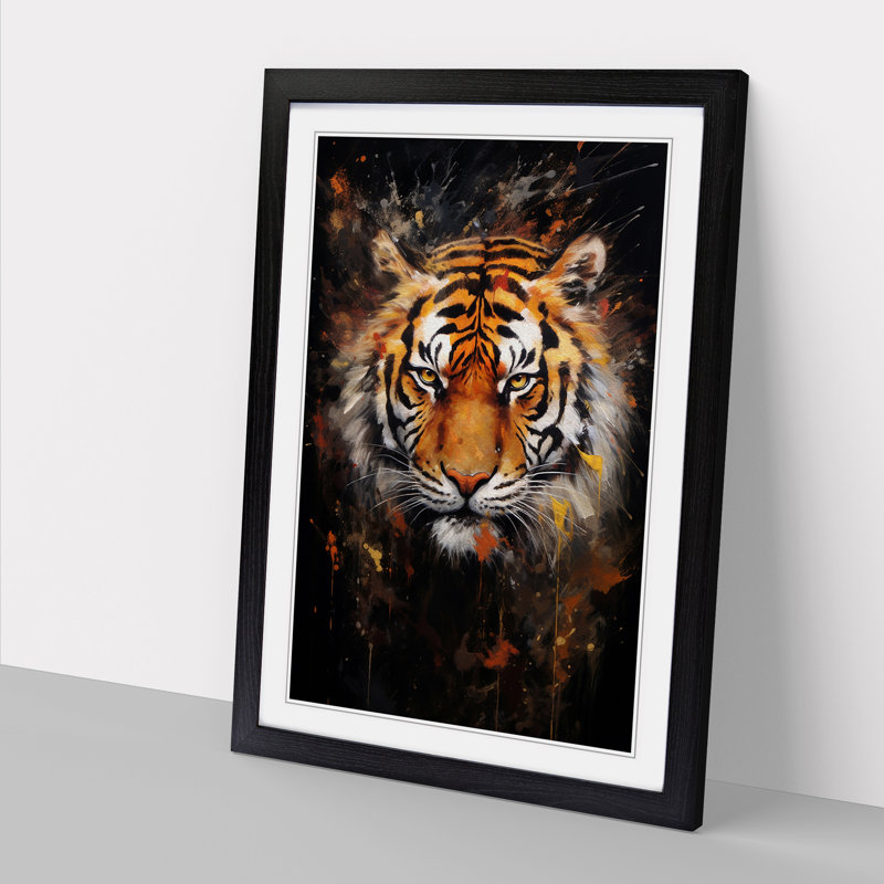 XYZ-FRM-V1223-6162 Tiger Abstract No.2 - Single Picture Frame Print on Wood, 34cm H x 25cm W x 2cm D, Black 