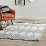 6x9 Ivory Hand-Knotted Wool Diamond Cascade Geometric Modern Contemporary Carpet Rug