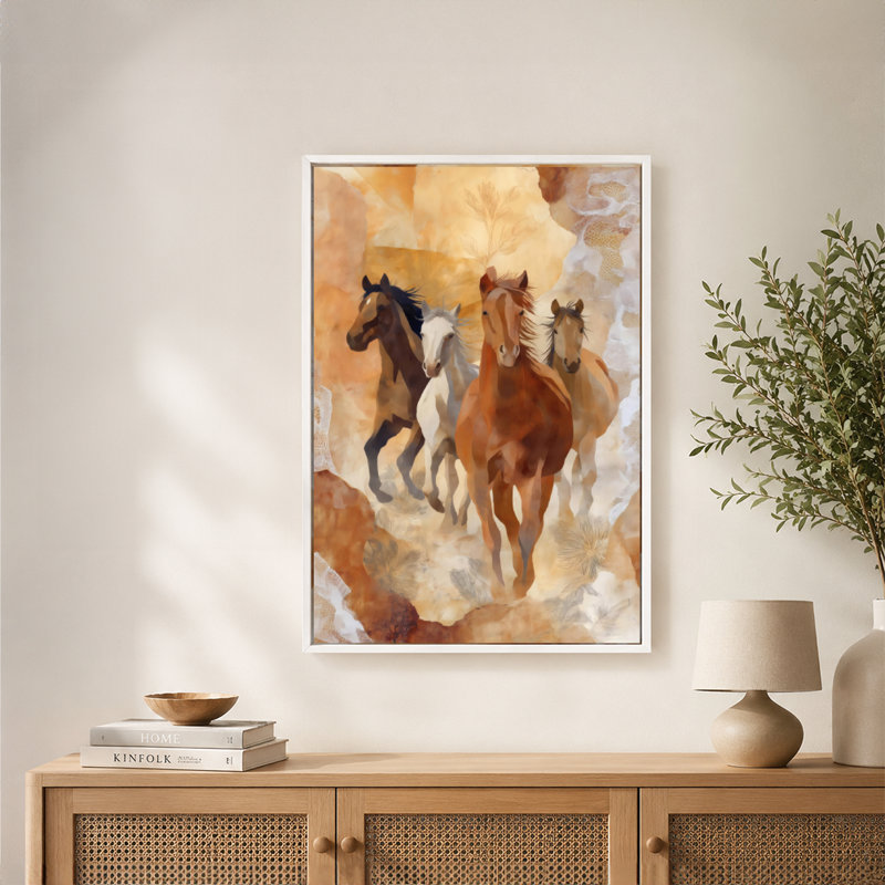 Art mural sur toile de désert galopant avec cadre flottant, prêt à accrocher, 16 x 24 po, Doré