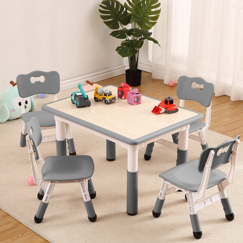 Adjustable Kids Table & 4 Chairs Set for Ages 2–10, 136kg Capacity, Graffiti-Resistant HDPE Activity Desk for Study Crafts Home Daycare, Blue