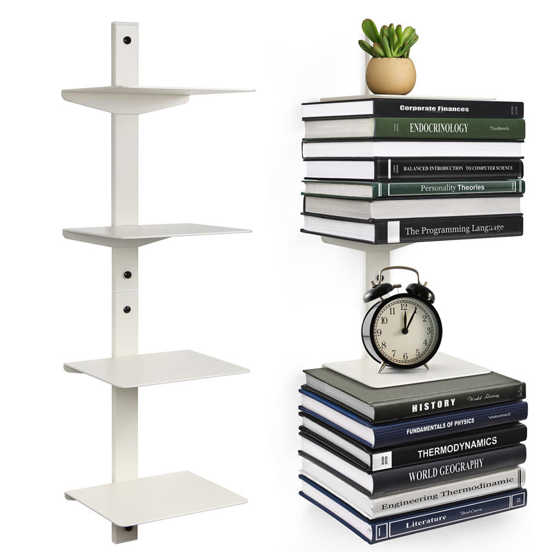 White Metal 4-Tier Invisible Floating Bookshelf
