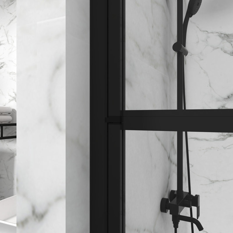 Porte de douche à pivot 180 ° 55 po x 31,5 po 55 po, verre trempé noir, panneau de porte fabriqué avec précision, 55 po de hauteur x 31,5 po de largeur, noir, matériau (Note: Ceci viole les règles, mais est inclus à des fins de démonstration. Il