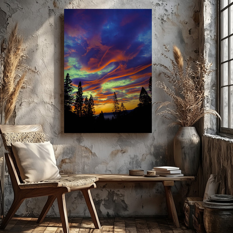 Toile, "Un ciel coucher de soleil à couper le souffle rempli de nuages tourbillonnants et vibrants dans l'art mural"