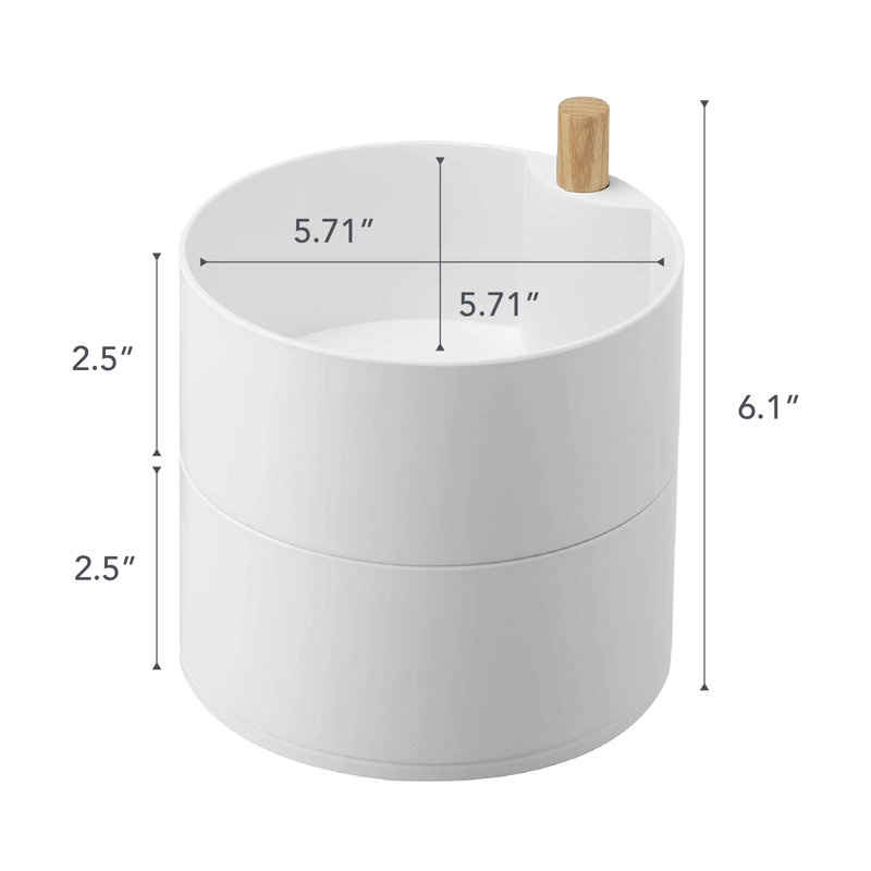 Large White Plastic and Wood Rotating Jewelry Organizer