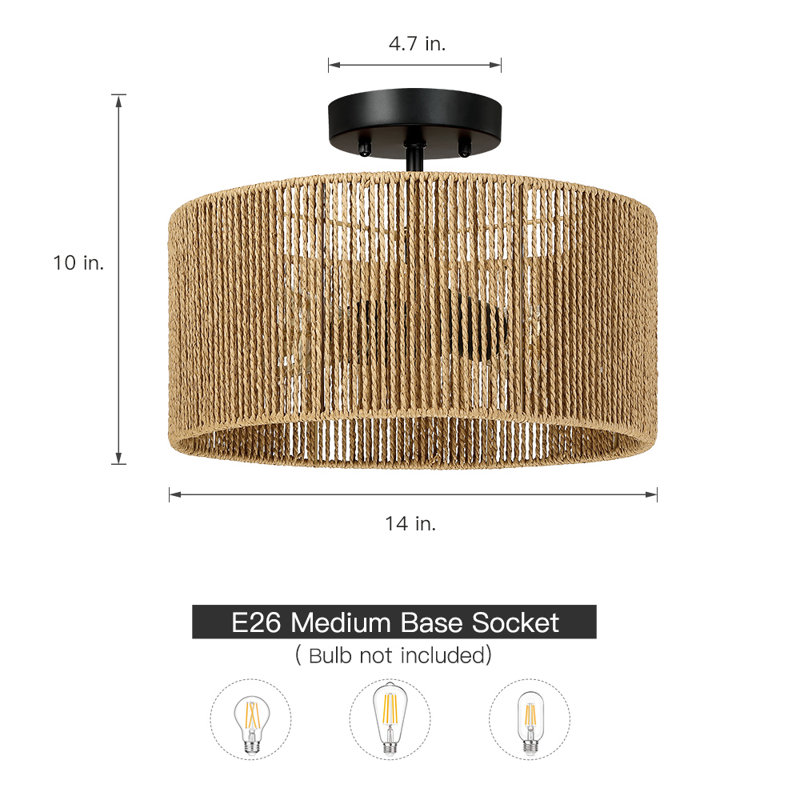 Rattan Semi Flush Mount, Natural