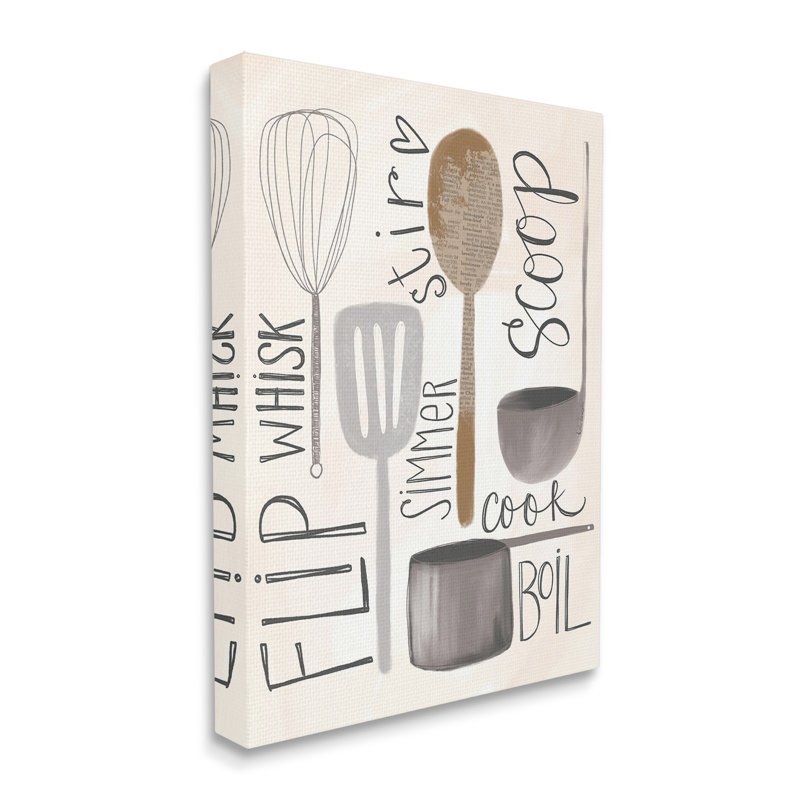 Art mural de cuisine avec phrases et ustensiles de cuisine par Katie Doucette, Toile tendue, H 40 po x l 30 po x P 1,5 po