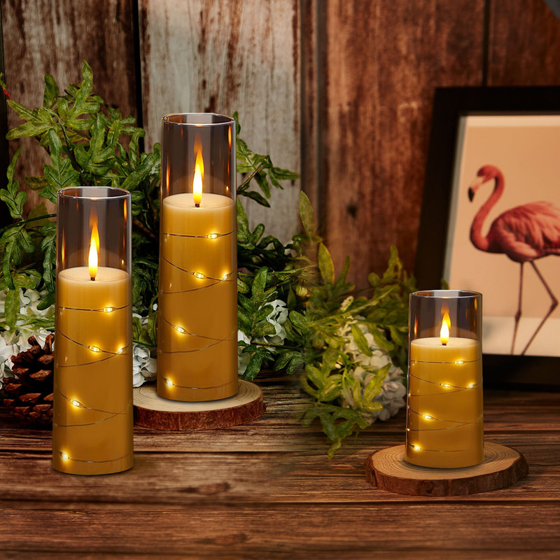 Unscented Flameless Pillar Candle with Acrylic Holder, Gray