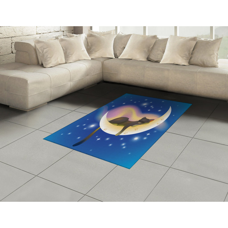 Tapis décoratif à fibres longues haute densité en polyester et coton à motif de chat, Rectangle— 4 pi x 5 pi 8 po